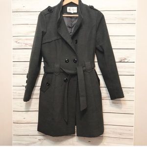 Max Mara Grey Belted Peacoat Long Jacket Large